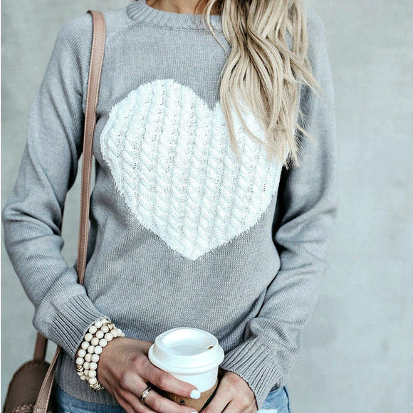 Sweaters - Knit Sweater Color-block Braided Heart Detail